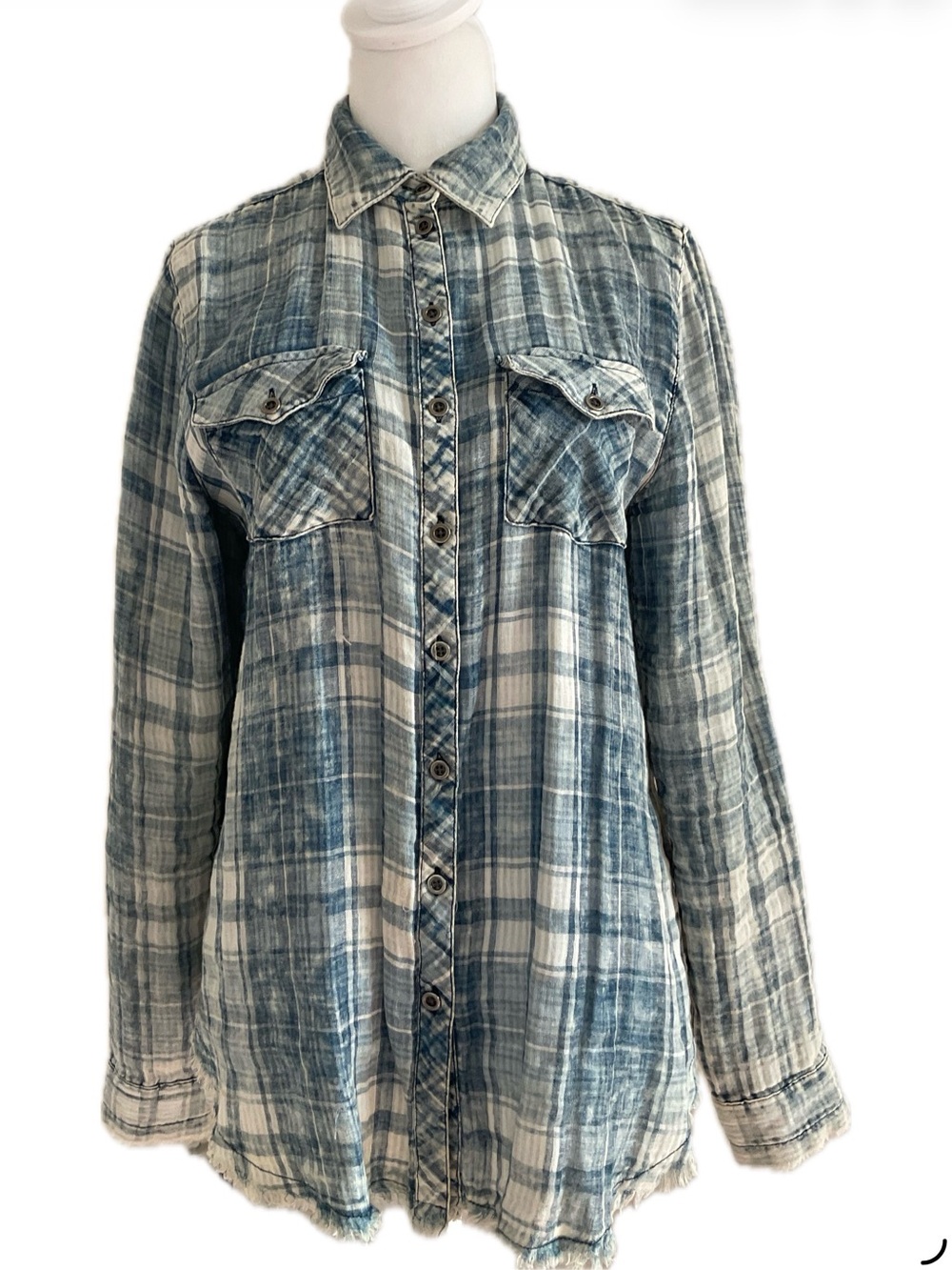 ***CHARLIE B ** Distressed Plaid Woven Cotton Button Shirt.